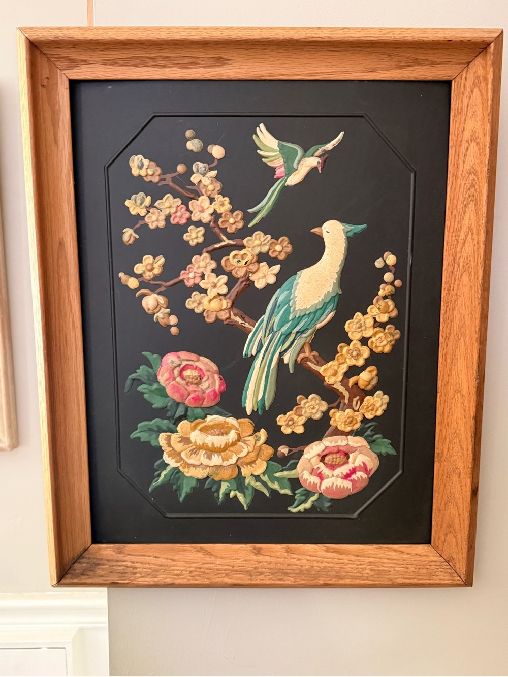 Vintagr Bird & Floral Framed Art - Teal, Cream & Gold